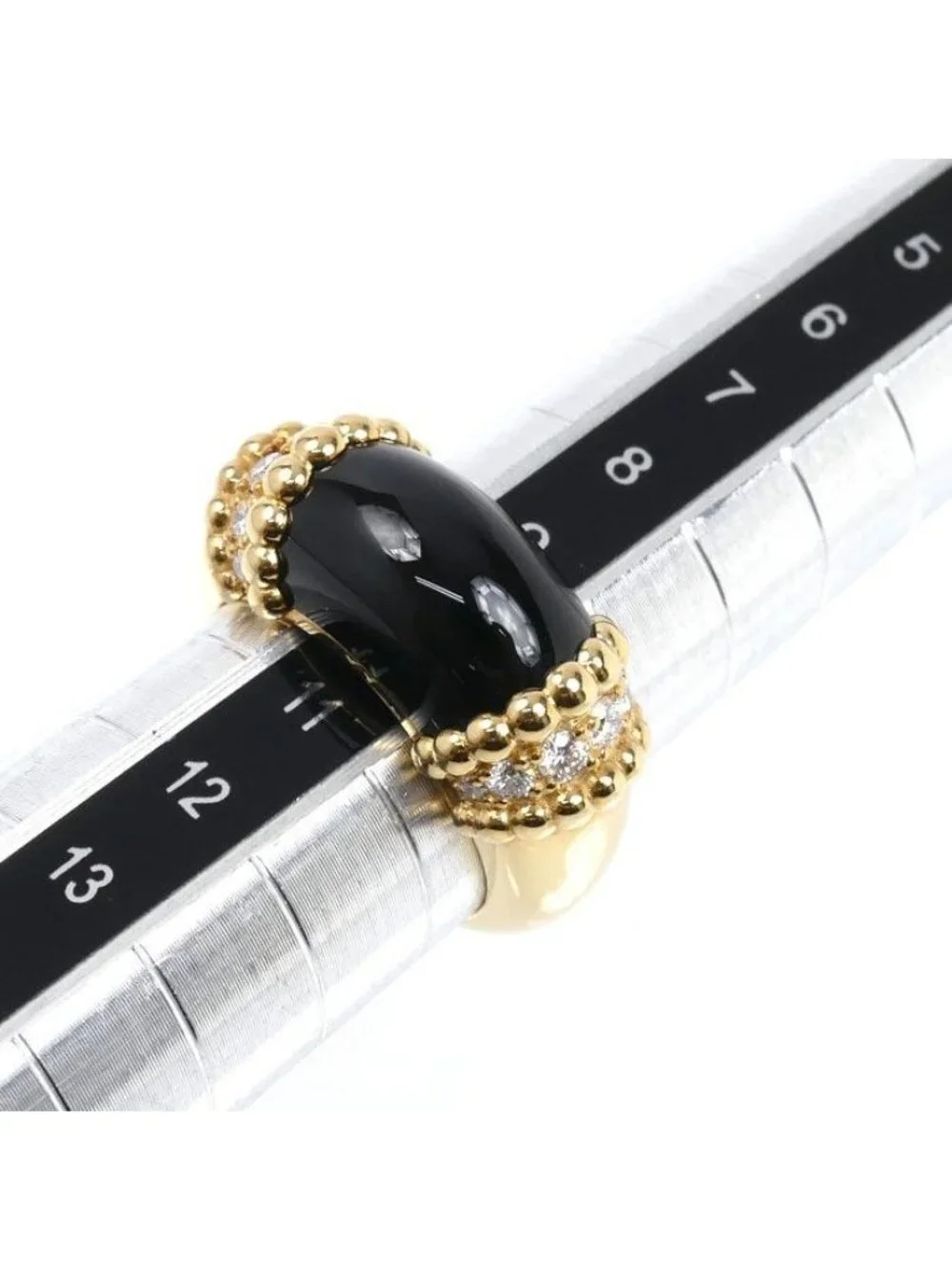 Van Cleef & Arpels 18K Yellow Gold Perlee Coule Ring Diamond Onyx